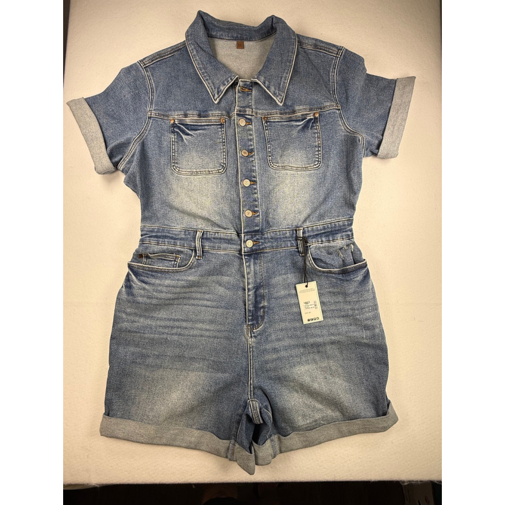 Judy Blue Denim Short Sleeve High Waist Romper Women’s 2XL